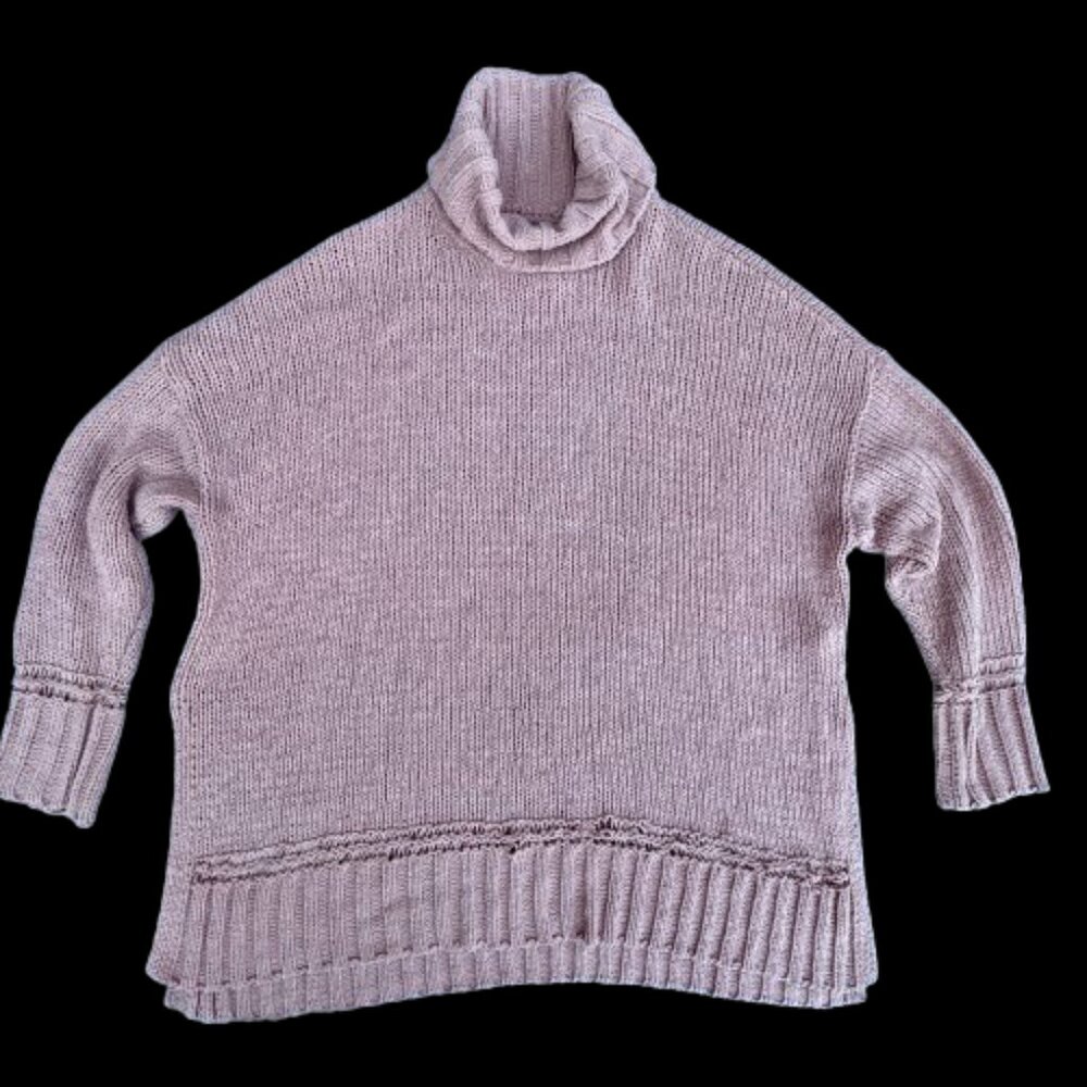 Aerie Oversized Chenille Knit Turtleneck Sweater Medium Peachy Tan Cozy
